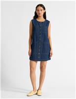 Denim Button Through Mini Shift Dress