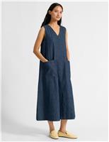 Denim V-Neck Midi A-Line Swing Dress