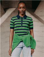 Albaray Pure Cotton Striped Knitted Polo Shirt Green Mix