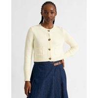 Albaray Pure Cotton Button Front Cropped Cardigan Cream