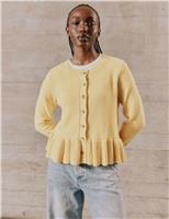 Pure Cotton Button Front Peplum Cardigan