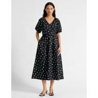 Albaray Pure Cotton Spot Print Midi Waisted Dress Black