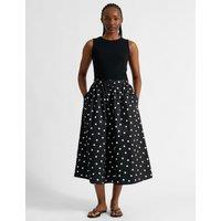 Albaray Pure Cotton Polka Dot Midi A-Line Skirt Black