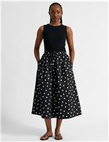 Pure Cotton Polka Dot Midi A-Line Skirt