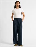 Albaray Pinstripe Pleat Front Wide Leg Trousers Navy Mix