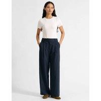 Albaray Pinstripe Pleat Front Wide Leg Trousers Navy Mix