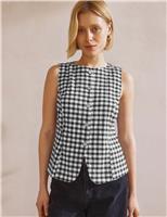 Albaray Cotton Rich Gingham Button Detail Top Brown Mix