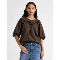 Albaray Cotton Rich Gingham Button Detail Top Brown Mix