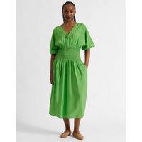 Albaray V-Neck Tie Detail Midi Waisted Dress Green