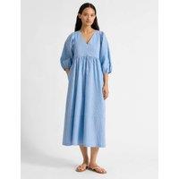 Albaray Striped V-Neck Midi Smock Dress Blue Mix