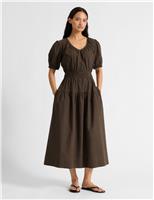 Pure Cotton Checked Midi Smock Dress