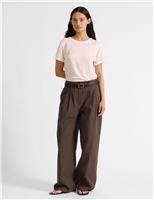 Pure Cotton Pleat Front Wide Leg Trousers