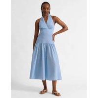 Albaray Striped Halter Neck Midi Skater Dress Blue Mix