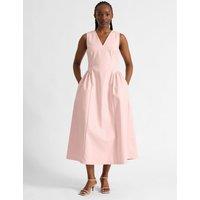 Albaray Cotton Rich V-Neck Midi Skater Dress Pink