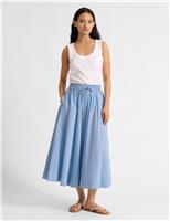Albaray Textured Striped Midi A-Line Skirt Blue Mix