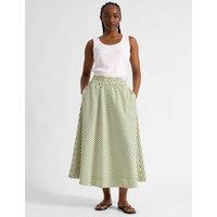 Albaray Cotton Blend Striped Midi A-Line Skirt Green Mix