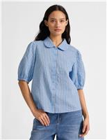 Albaray Striped Collared Blouse with Cotton Blue Mix