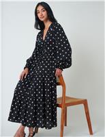 Polka Dot V-Neck Midi Tiered Dress