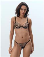 Bluebella Rosalie Floral Embroidered Thong Black