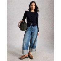 White Stuff Pure Cotton Crew Neck Button Through Cardigan Navy