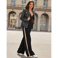 SOSANDAR Side Stripe Elasticated Waist Wide Leg Trousers Black Mix