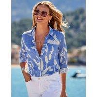 SOSANDAR Satin Floral Jacquard Collared Shirt Blue Mix