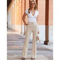 SOSANDAR Seam Detail Flared Wide Leg Trousers Natural