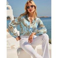 SOSANDAR Printed Blouson Sleeve Shirt Blue Mix