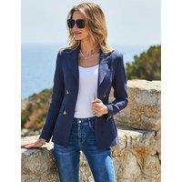 SOSANDAR Linen Rich Tuxedo Blazer Navy