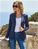 SOSANDAR Linen Rich Tuxedo Blazer Navy