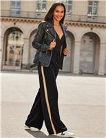 SOSANDAR Side Stripe Elasticated Waist Wide Leg Trousers Brown Mix