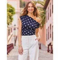 SOSANDAR Polka Dot Off The Shoulder Top Navy Mix