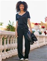 Side Stripe Drawstring Wide Leg Trousers