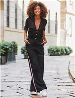 Waisted Button Front Wide Leg Jumpsuit