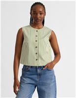 Cotton Blend Striped Fitted Vest Top