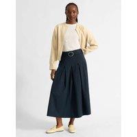 Albaray Pinstripe Belted Pleated Midi Skirt Navy Mix