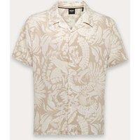 Boss Regular Fit Printed Short Sleeve Beach Shirt Beige