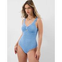 ACCESSORIZE Knot Front Crinkle V-Neck Swimsuit Blue