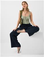 Seersucker Checked Tie Front Swimsuit