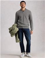 White Stuff Pure Cotton Funnel Neck Half Zip Jumper Grey Mix