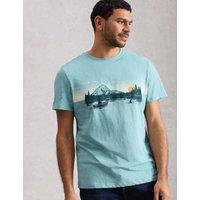 White Stuff Pure Cotton Fishing Graphic T-Shirt Blue Mix