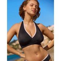 Panache Ric Rac Trim Halterneck Plunge Bikini Top Black Mix