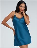 Amelia Satin Strappy Lace Trim Chemise