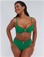 Textured Wired V-Neck Pearl Detail Bikini Top (B-F)