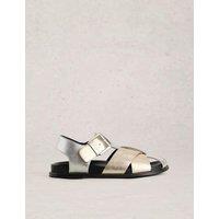 White Stuff Leather Metallic Buckle Gladiator Sandals Metallic