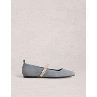 White Stuff Suede Strap Ballet Pumps Blue