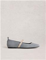 White Stuff Suede Strap Ballet Pumps Blue