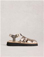 Leather Metallic Flat Gladiator Sandals