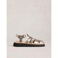 White Stuff Leather Metallic Flat Gladiator Sandals Metallic