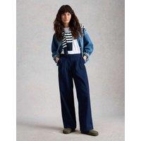 White Stuff Cotton Blend Wide Leg Trousers Navy